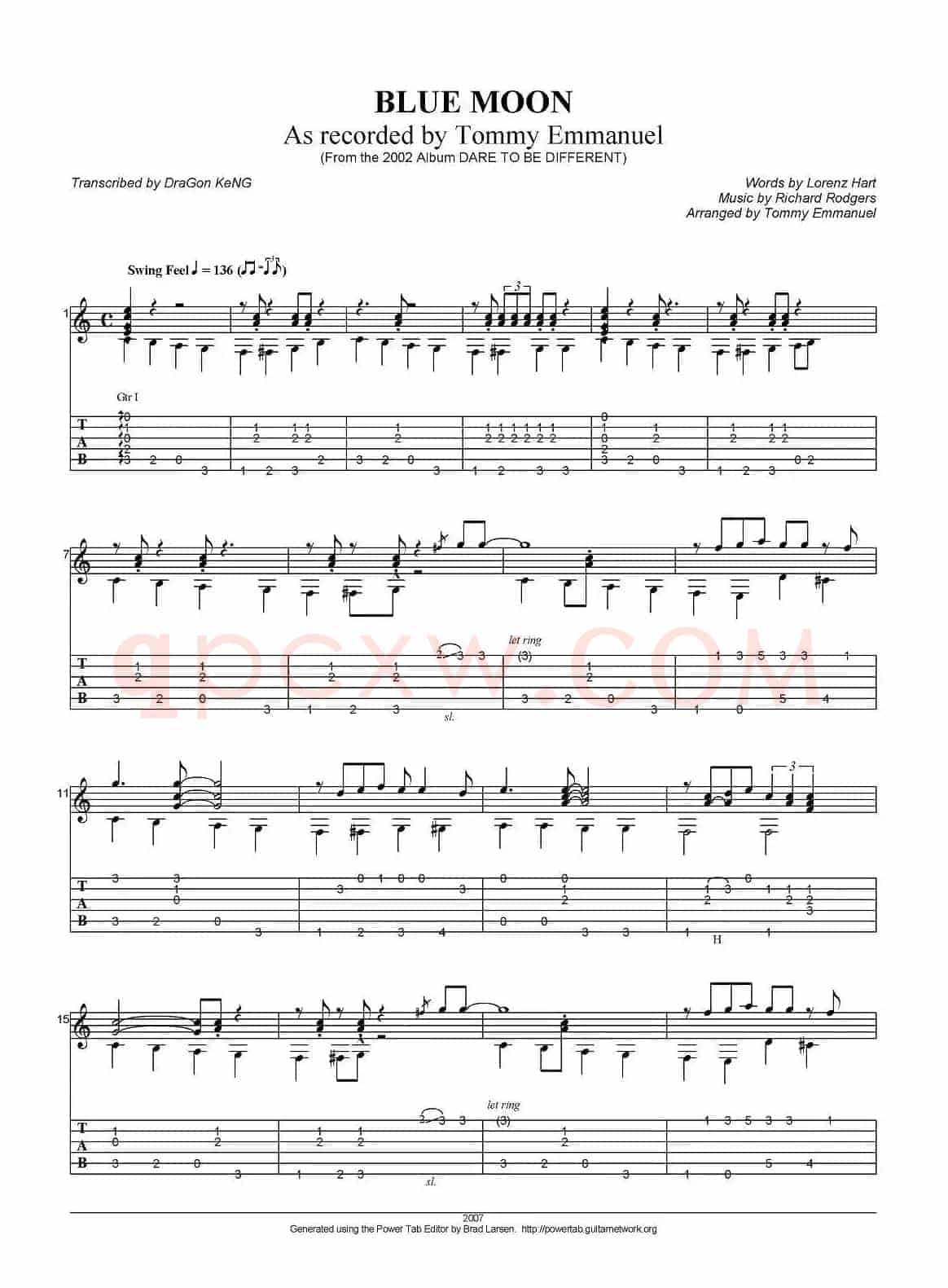 tommy emmanuel：blue moon（指弹吉他）