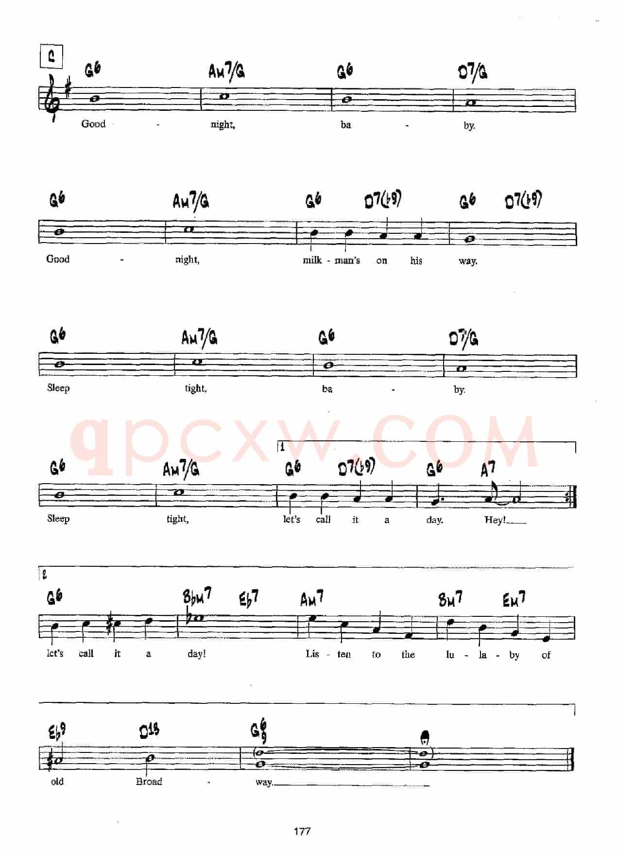 降B爵士乐谱：LULLABY OF BROADWAY