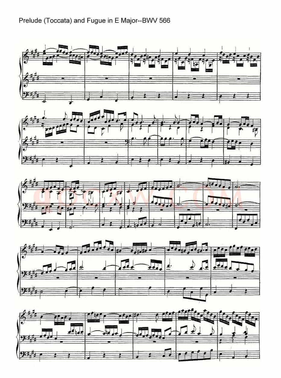 Prelude (Toccata) and Fugue in E Major--BWV 566（管风琴谱）