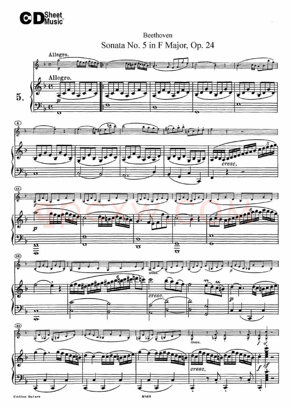 Violin Sonata No.5 in F Major Op.24（小提琴+钢琴伴奏）