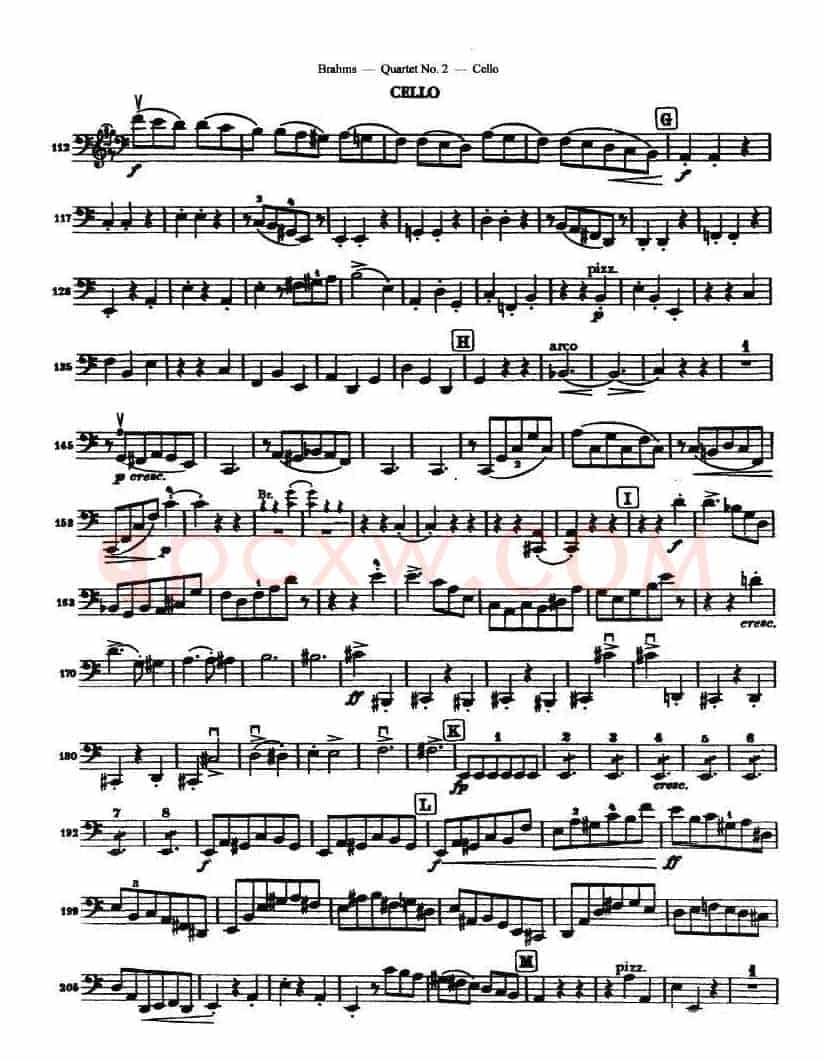 勃拉姆斯《Quartet No.2》Op.51（大提琴谱）