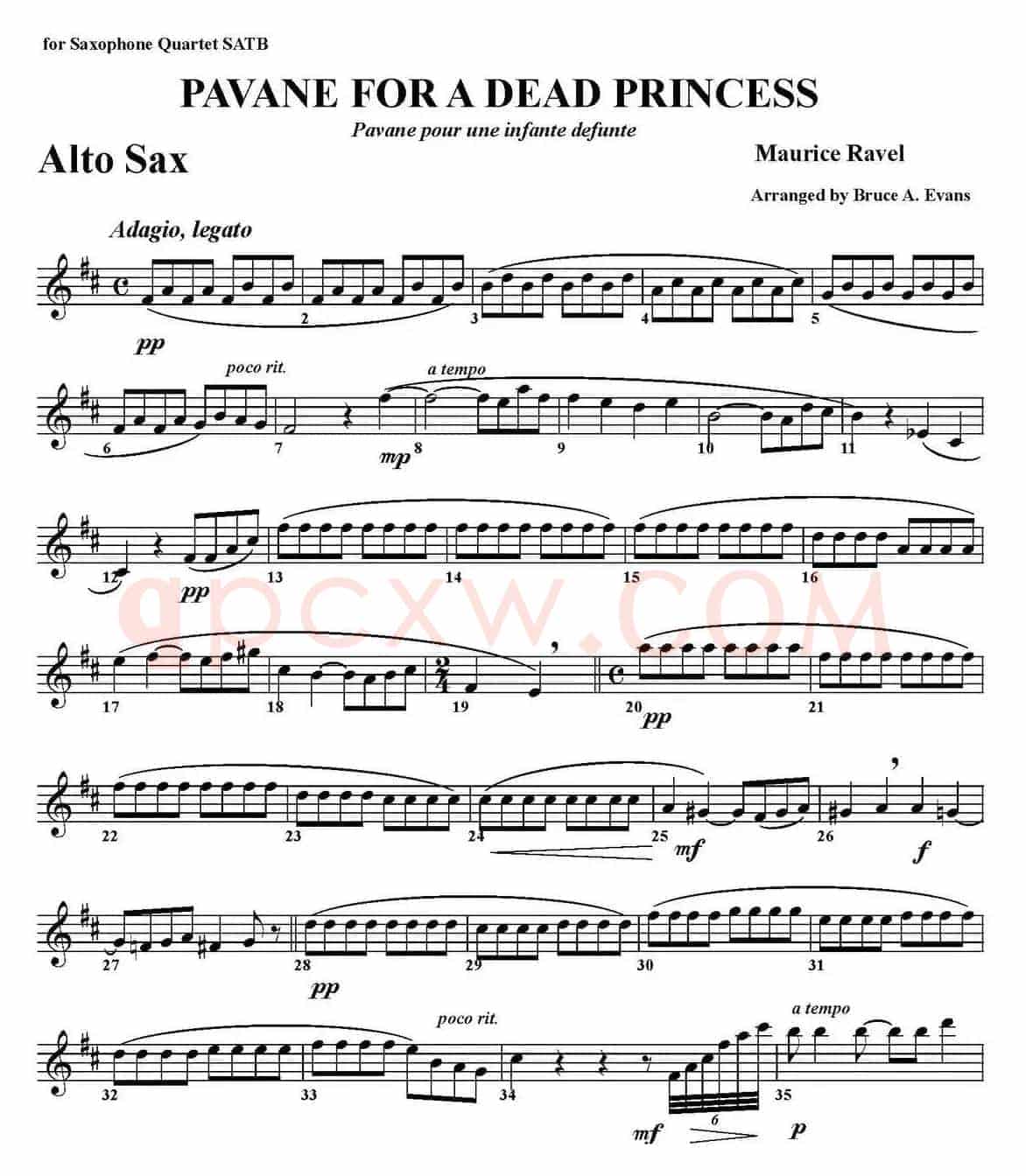PAVANE FOR A DEAD PRINCESS（四重奏·中音萨克斯分谱）