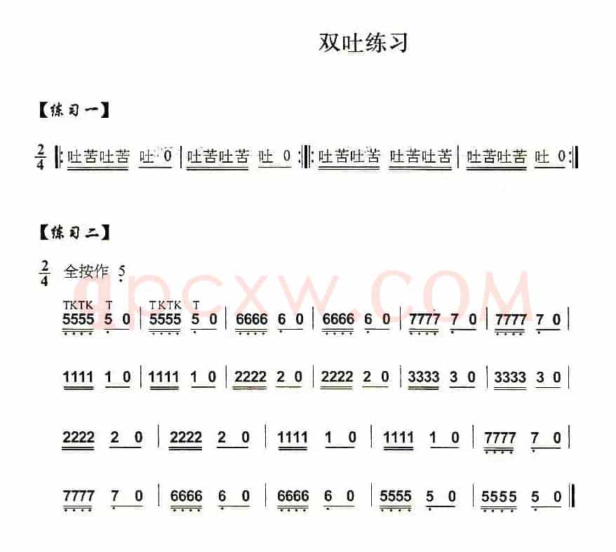 葫芦丝技巧练习之十：多吐音练习