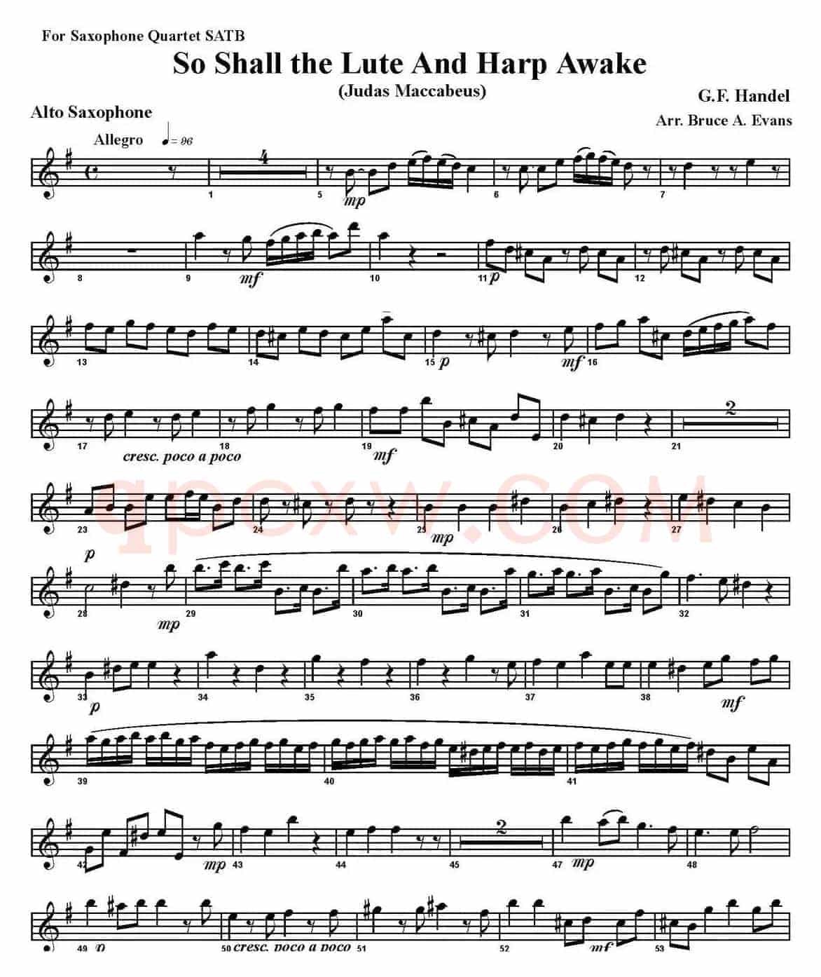 So Shall the Lute And Harp Awake（四重奏·中音萨克斯分谱）