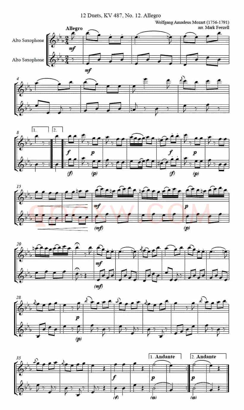 Wolfgang Amadeus Mozart - 中音萨克斯二重奏一首