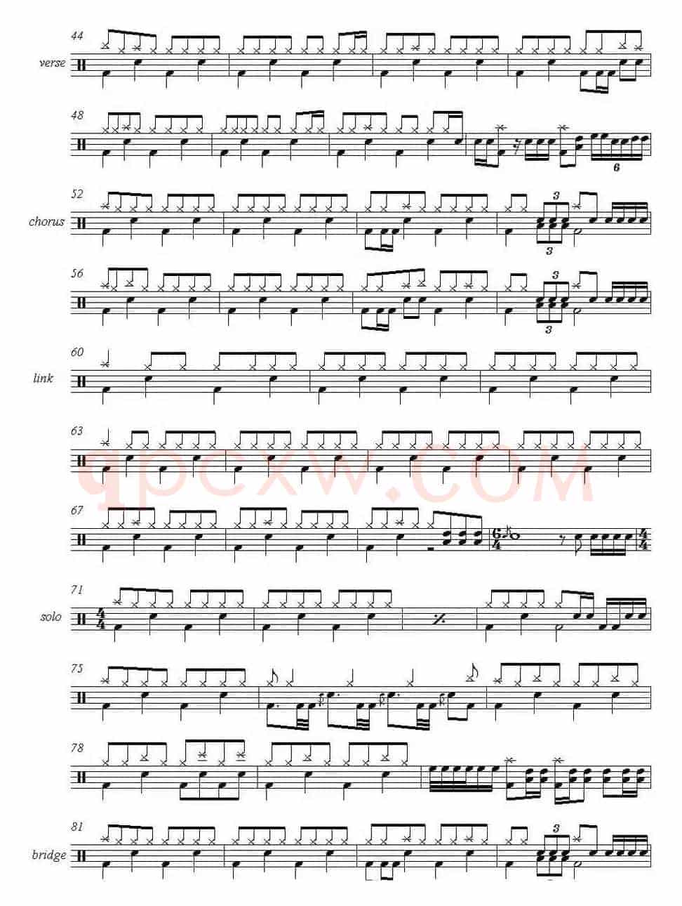 爵士鼓谱：Metallica - Sad But True