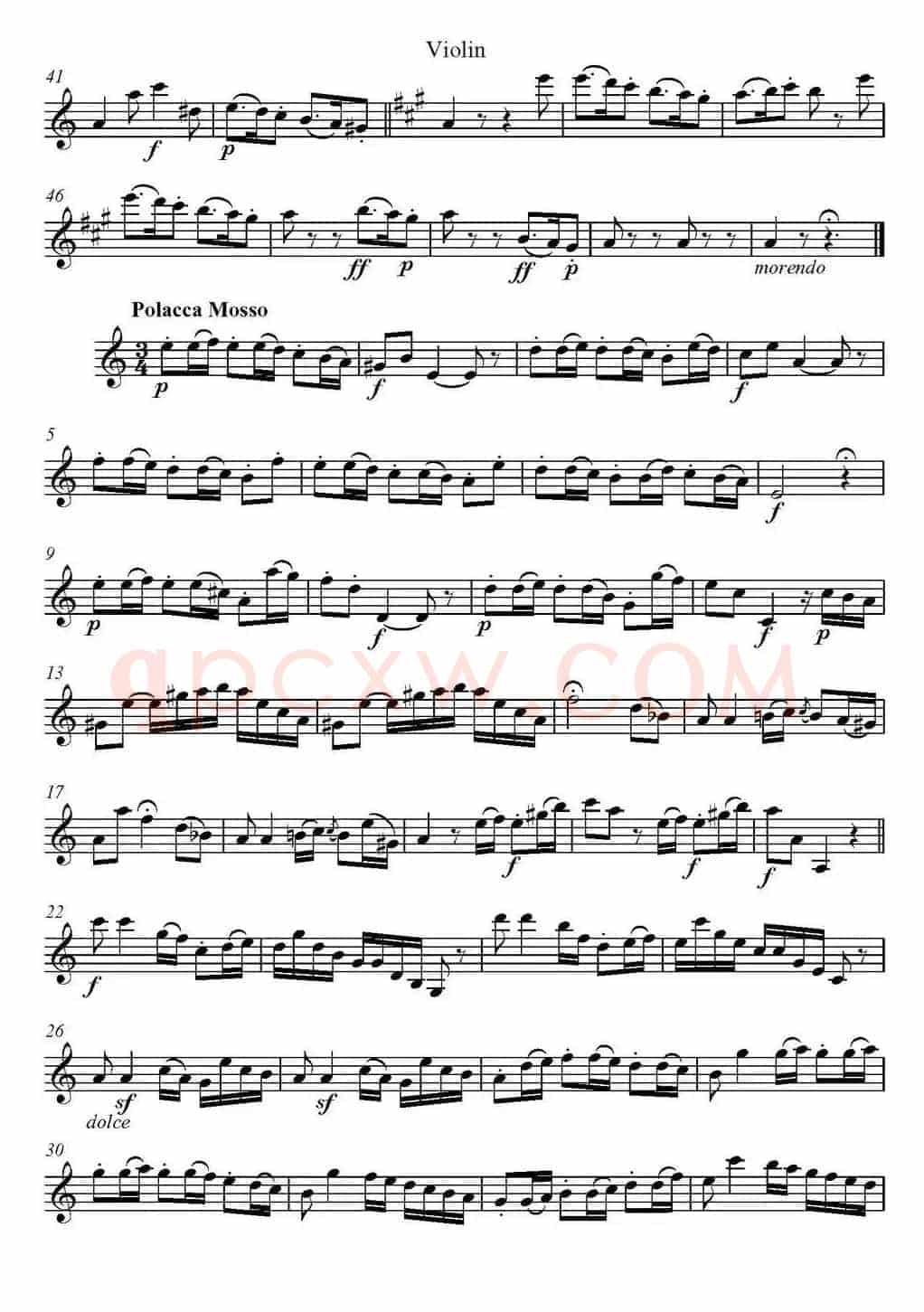 帕格尼尼六首《小提琴和吉他二重奏》 (M.S.110)（小提琴分谱）