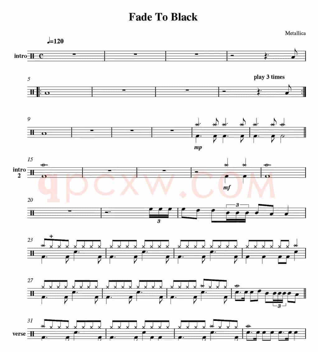 爵士鼓谱：Metallica-fade to black