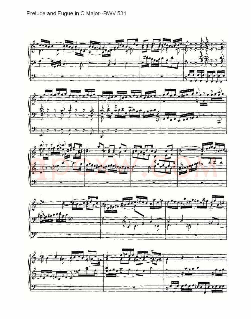 Prelude and Fugue in C Major--BWV 531 (管风琴谱)