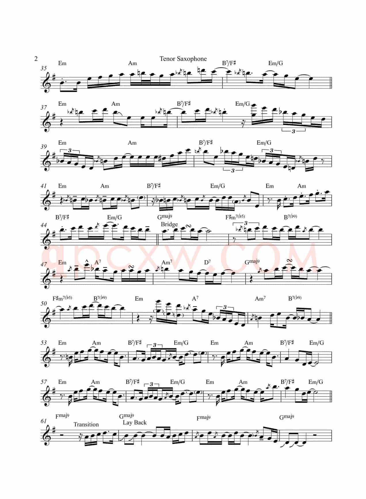Tequila Moon（次中音萨克斯）