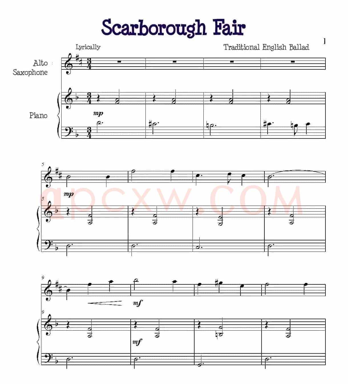 Scarborough Fair（斯卡保罗集市）（中英萨克斯+钢琴伴奏）