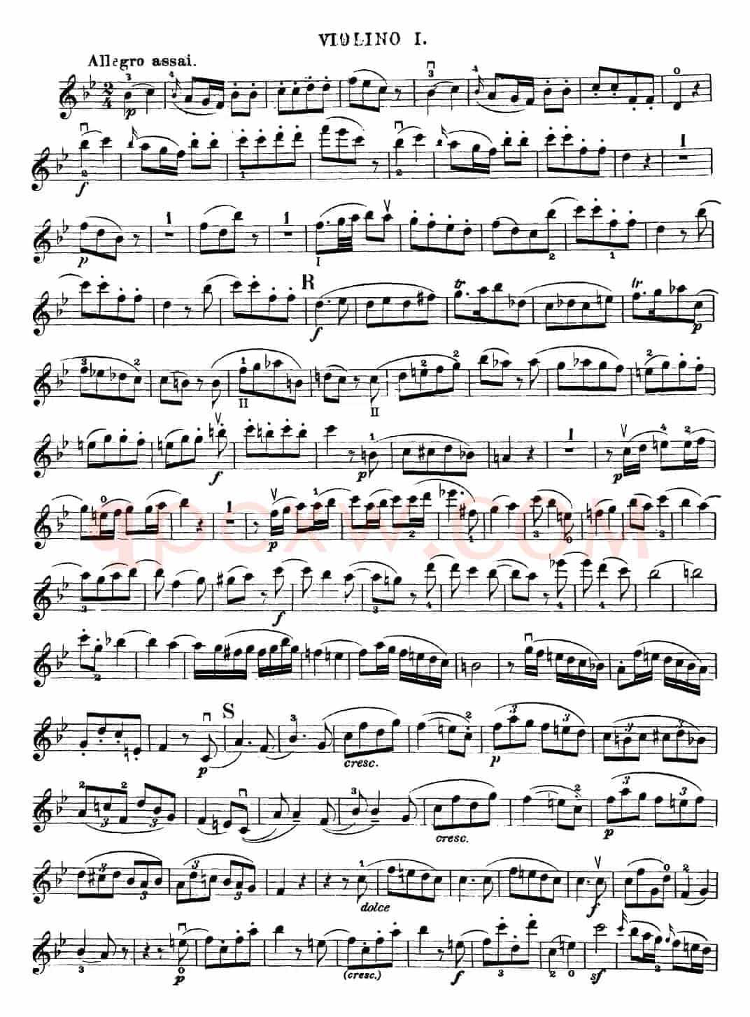 Mozart《Quartet No.17 in Bb Major,K.458》（Violin 1分谱）