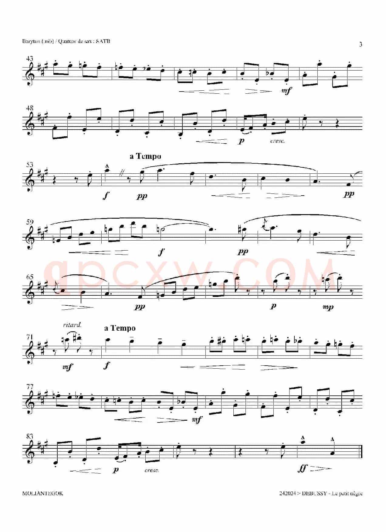 小黑人（四重奏上低音萨克斯分谱）
