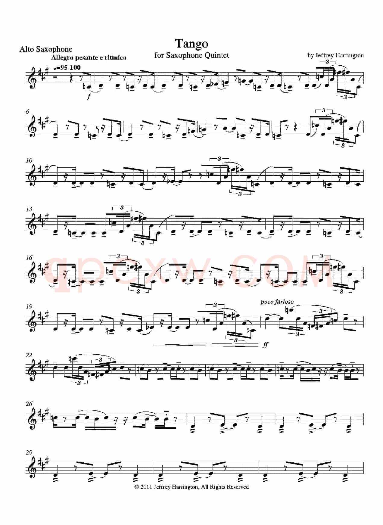 Tango （四重奏中音萨克斯分谱）