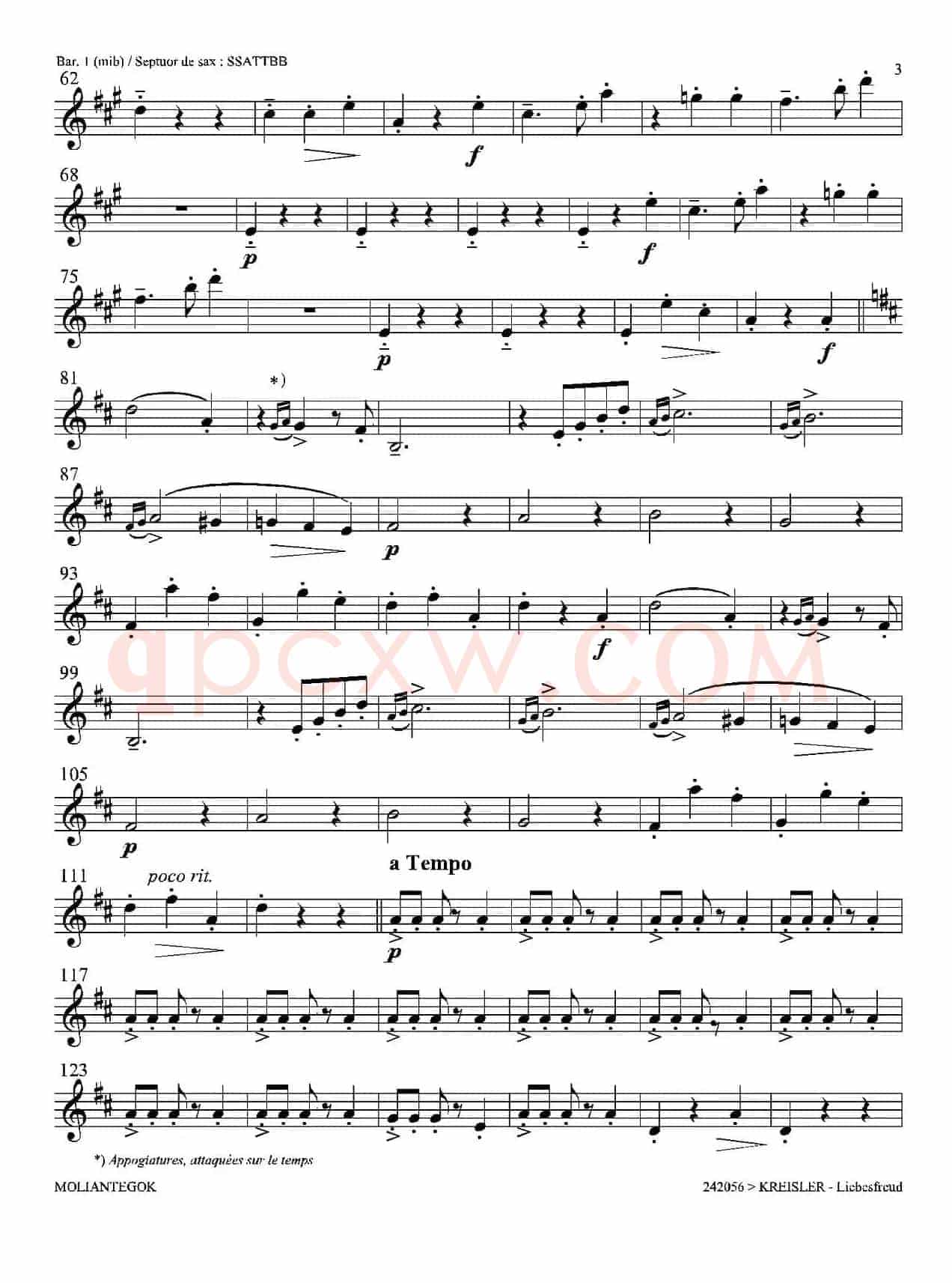 Liebesfreud（四重奏第一上低音萨克斯分谱）
