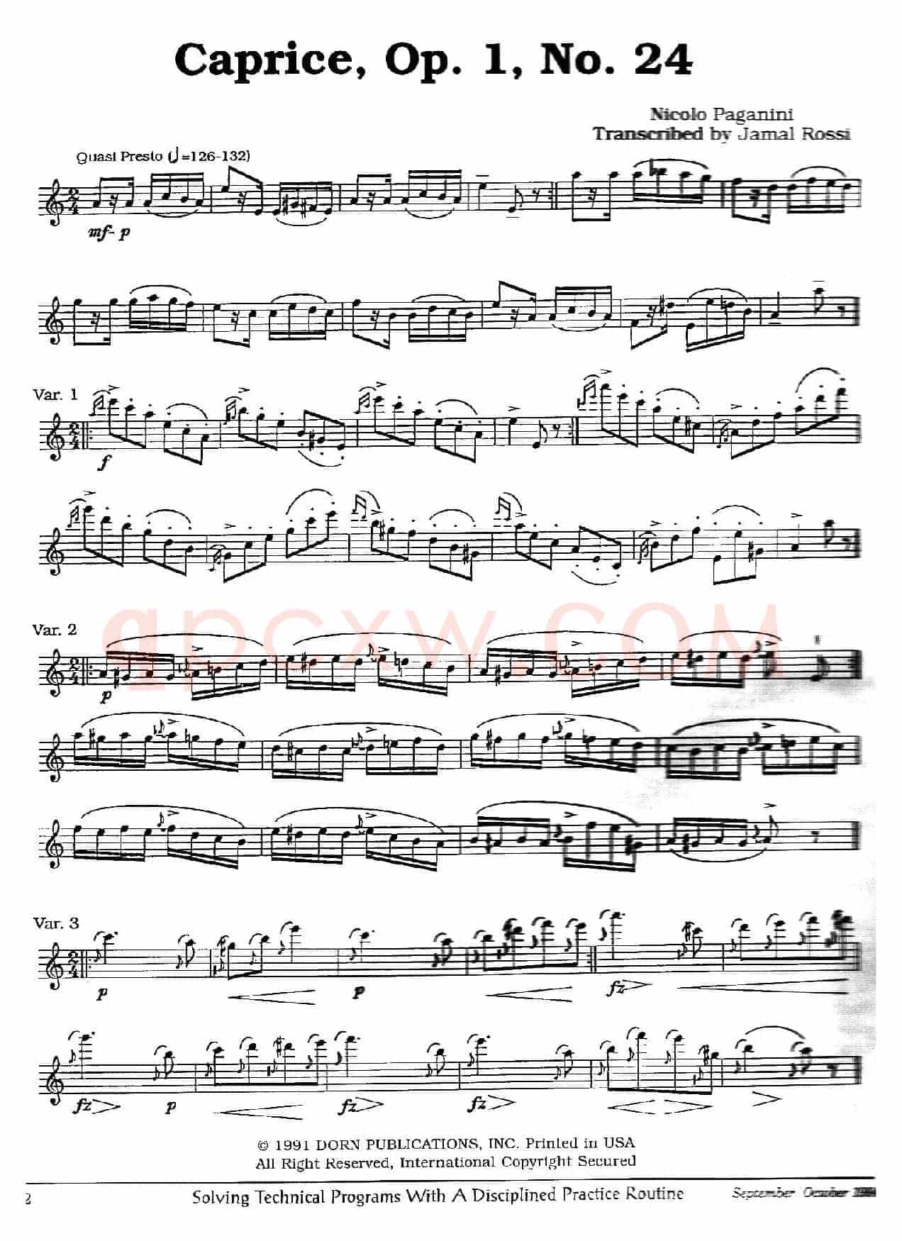 Caprice，Op.1，No.24（帕格尼尼第24首随想曲）