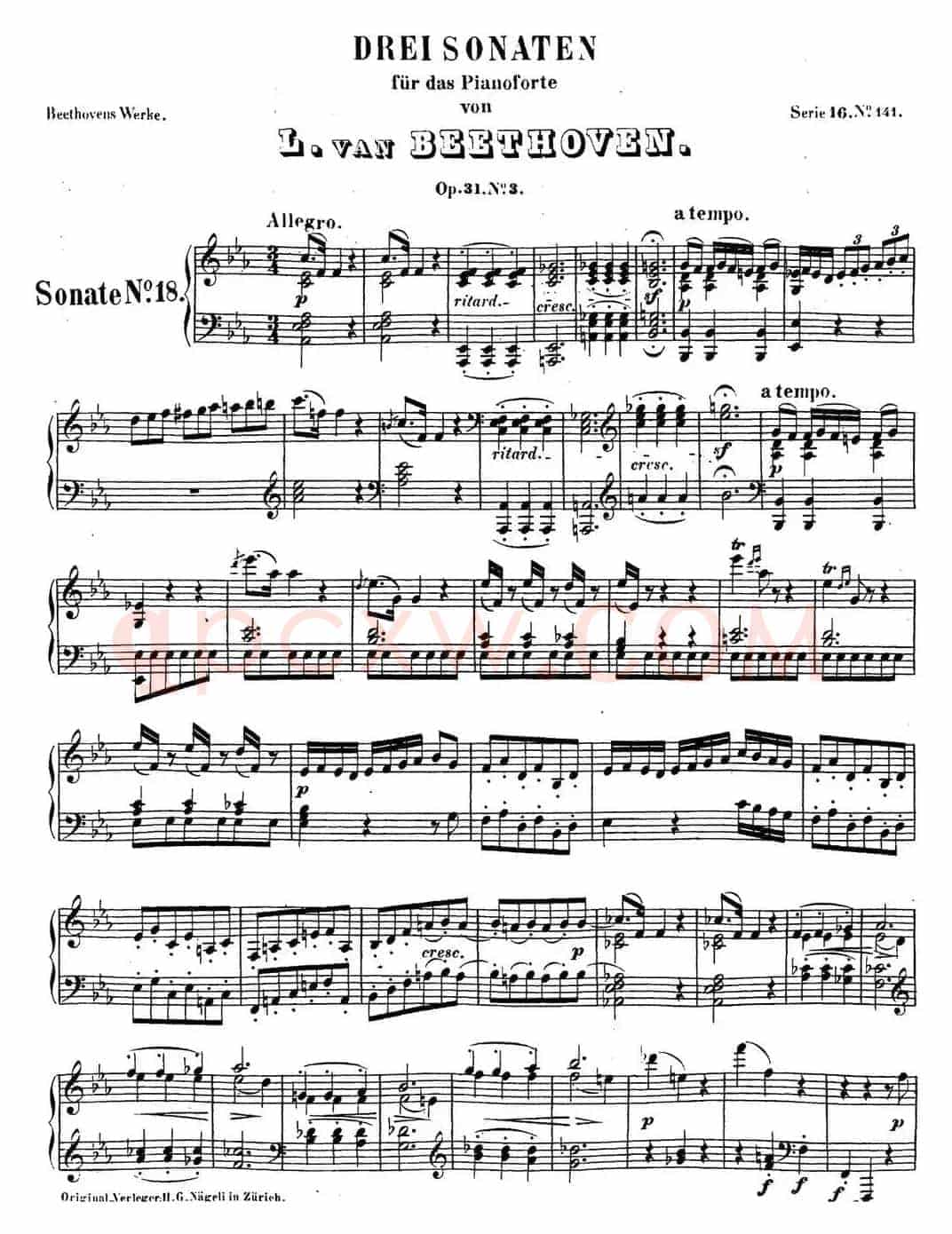 贝多芬钢琴奏鸣曲18 狩猎 降E大调 Op.31 No.3 E-flat major