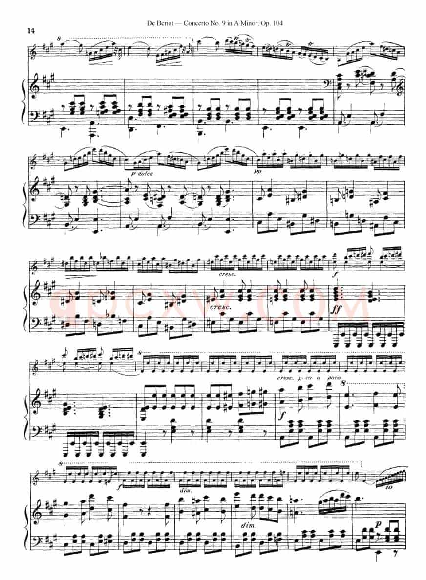 Beriot《Concerto No.9 in A Minor》Op.104（贝里奥《A小调第九小提琴协奏曲》Op.104、小提琴+钢琴伴奏）
