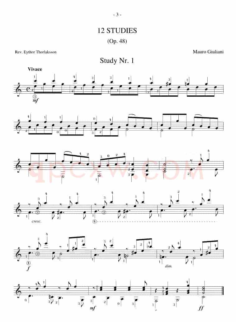 Mauro Giuliani《12 Studies,Op.48》（STUDY 1）