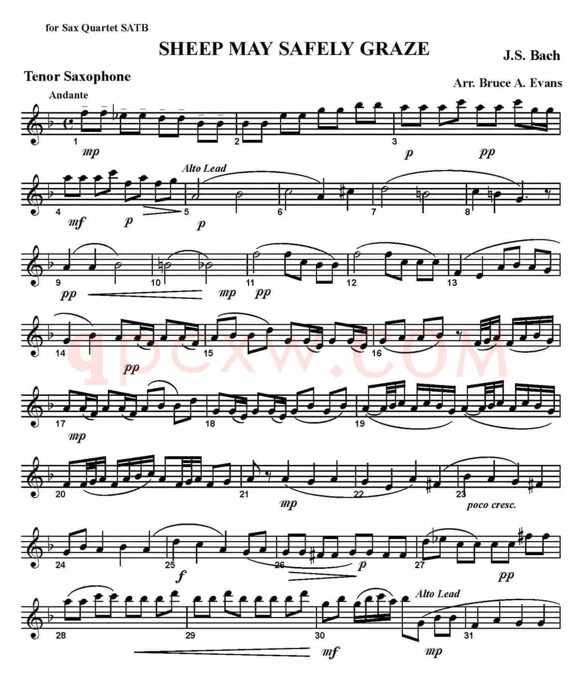 SHEEP MAY SAFELY GRAZE（四重奏·次中音萨克斯分谱）