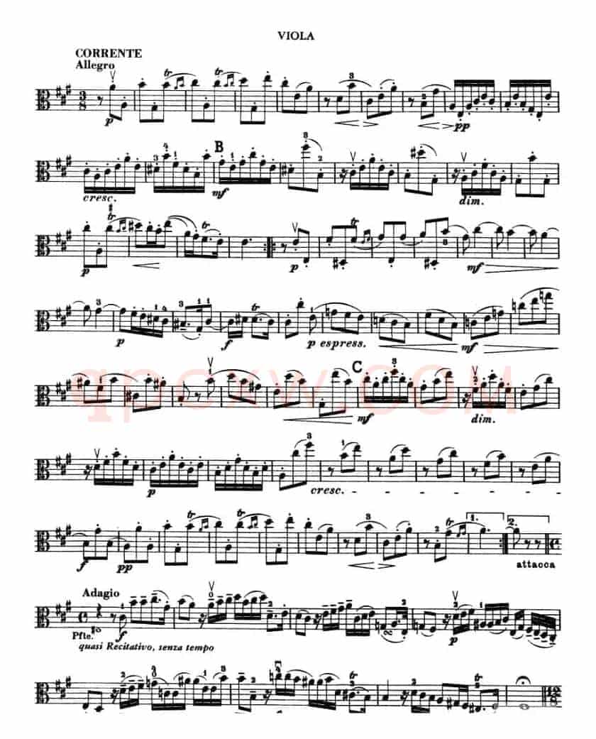 SONATA in A Major（中提琴谱）