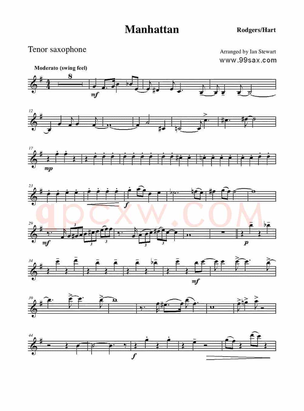 Manhattan Tenor Sax（四重奏次中音萨克斯分谱）