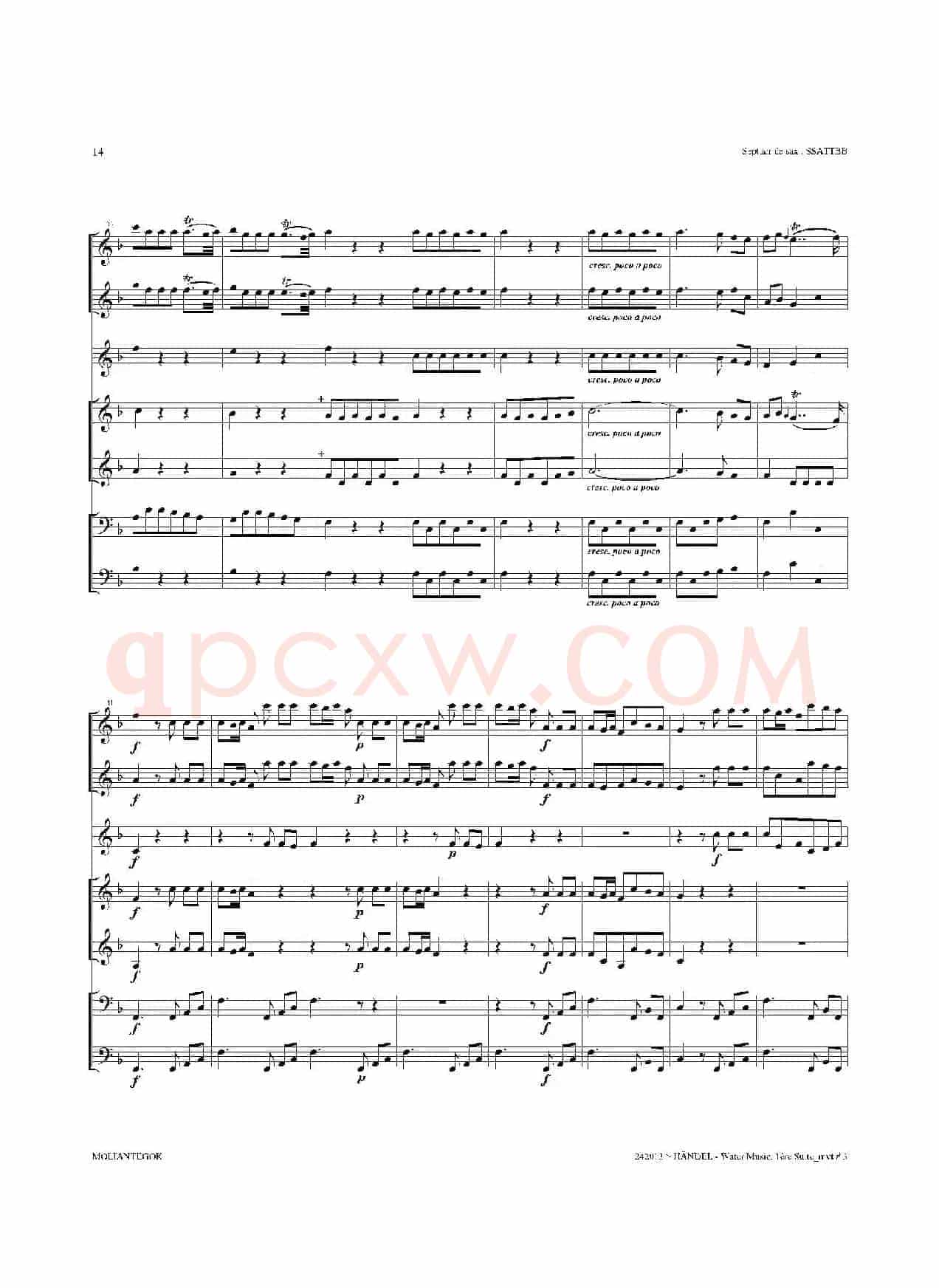 Water Music（HWV.348 No.1）（萨克斯合奏总谱）