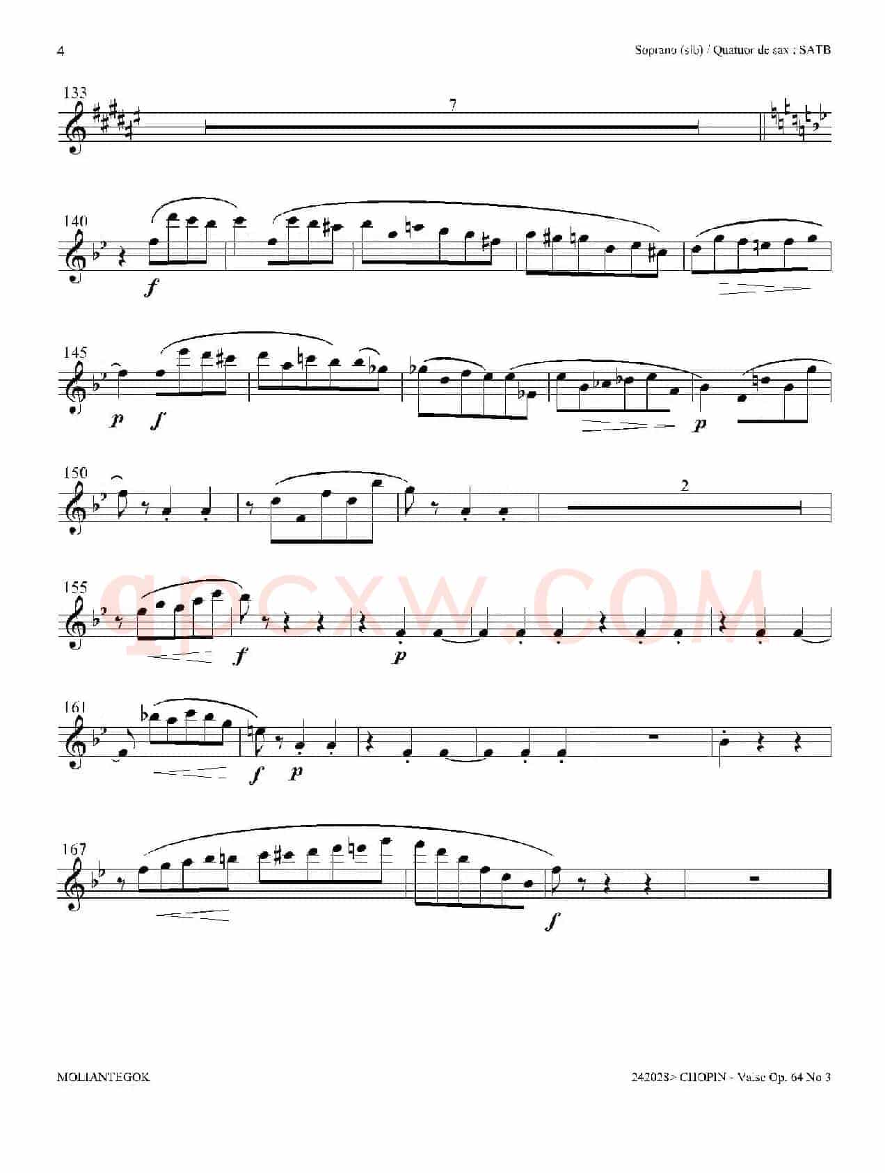 降A大调圆舞曲 Op.64 No.3（四重奏高音萨克斯分谱）