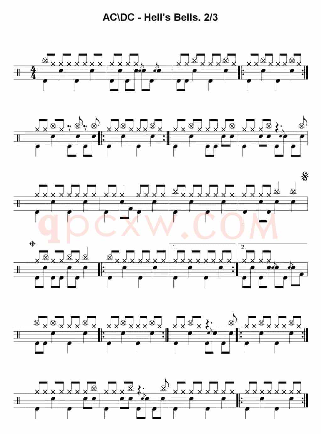 爵士鼓谱：AcDc - Hells bells