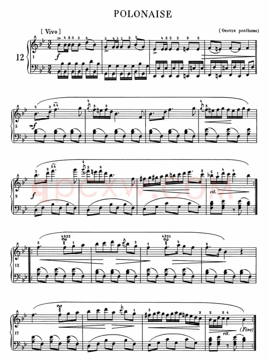 肖邦 波兰舞曲 Op.posth.P.1 No.1 降B大调