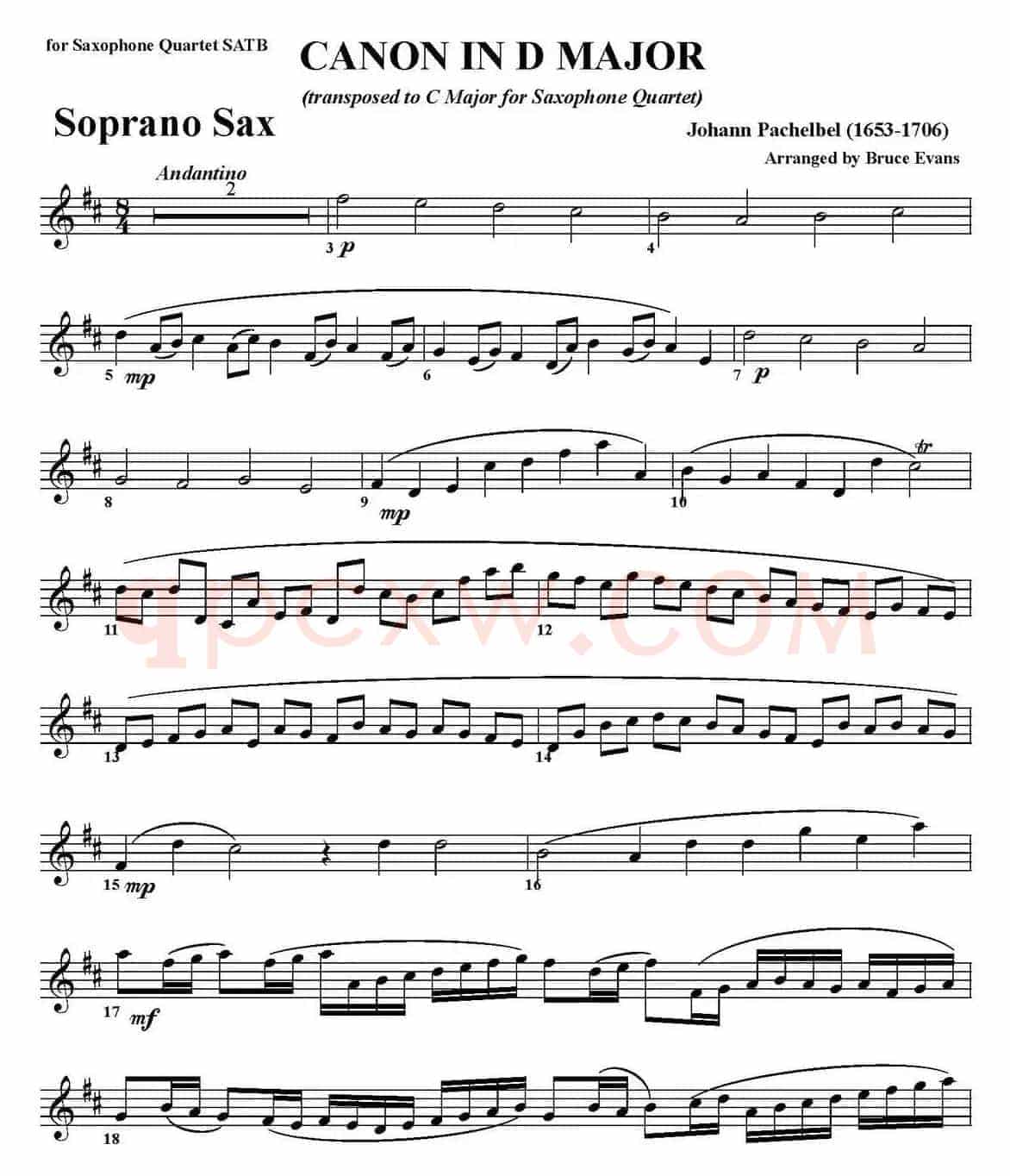 CANON IN D MAJOR（四重奏·高音萨克斯分谱）