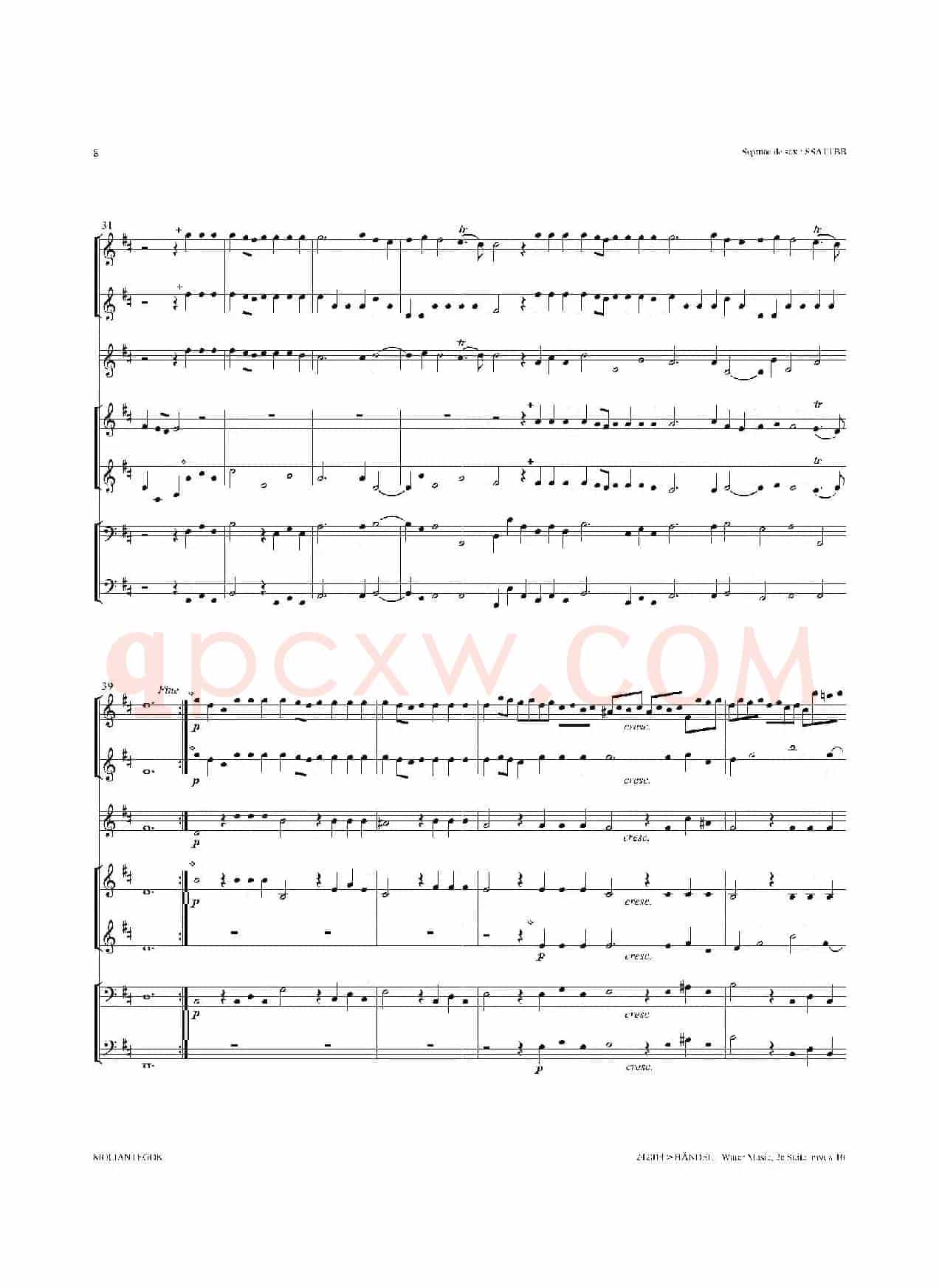 Water Music（HWV.349 No.2）（萨克斯合奏总谱）