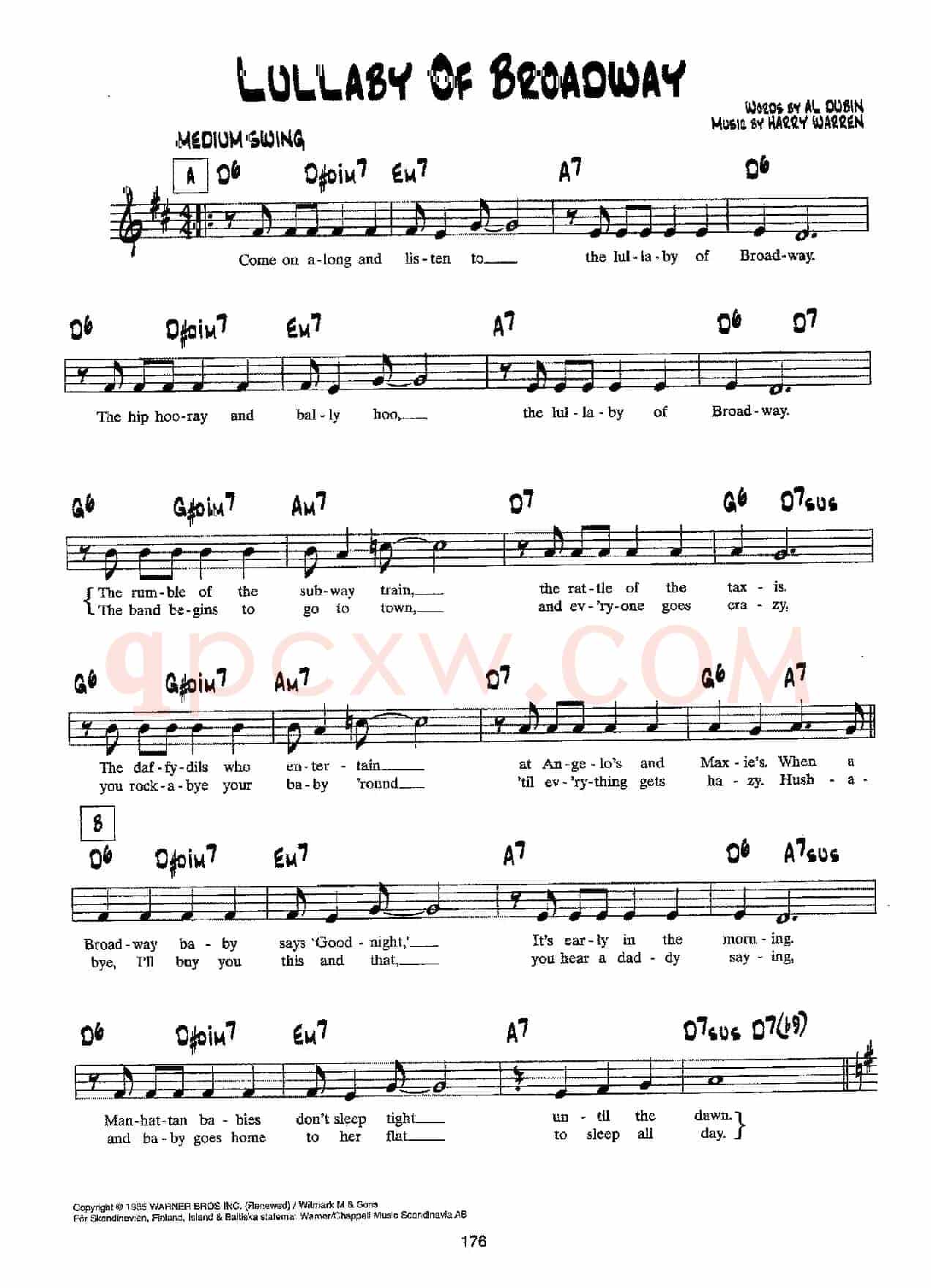 降B爵士乐谱：LULLABY OF BROADWAY