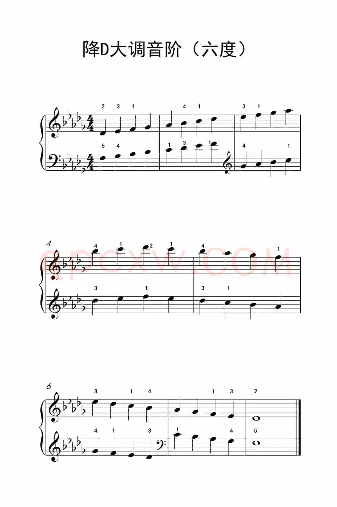 降D大调音阶（六度）（孩子们的钢琴音阶、和弦与琶音 2）