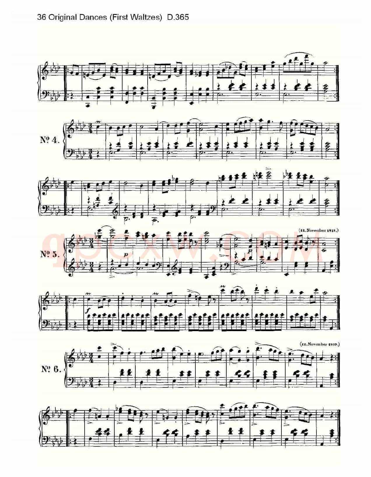 36 Original Dances（First Waltzes) D.36）