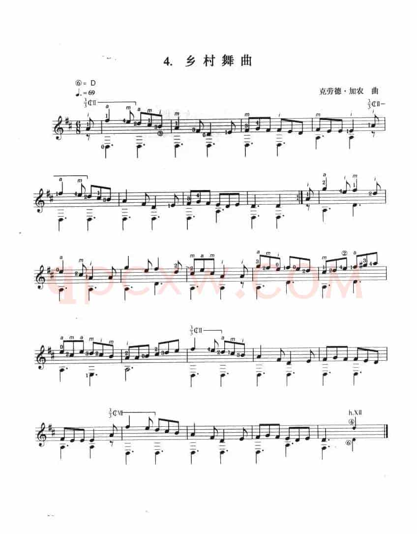 古典吉他考级三级外国乐曲A组（4首）