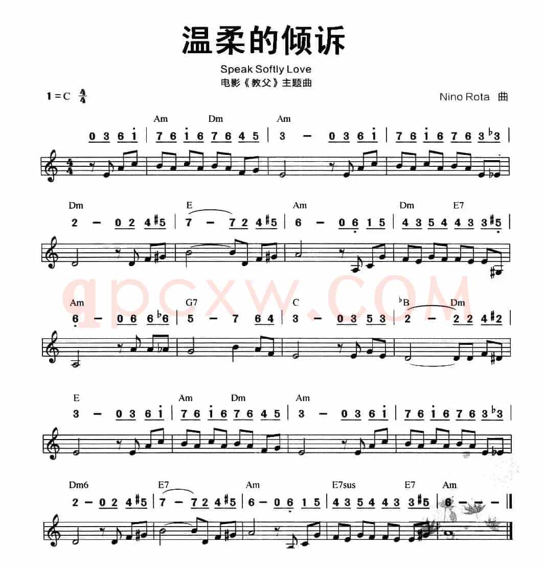 温柔的倾诉（美国电影《教父》主题曲）（线简谱混排版）