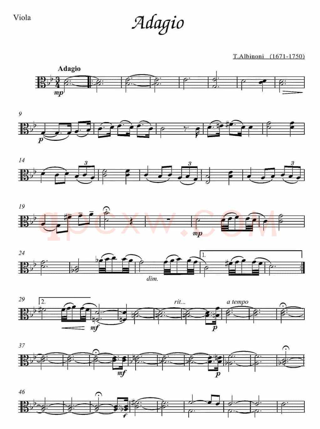 Adagio（中提琴分谱、T.Albinoni作曲版）