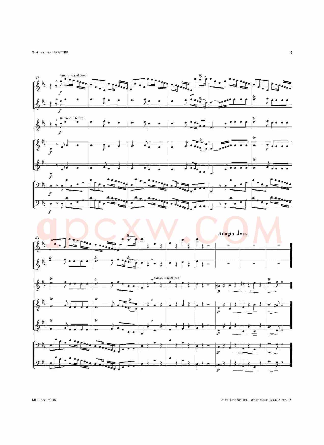 Water Music（HWV.349 No.2）（萨克斯合奏总谱）