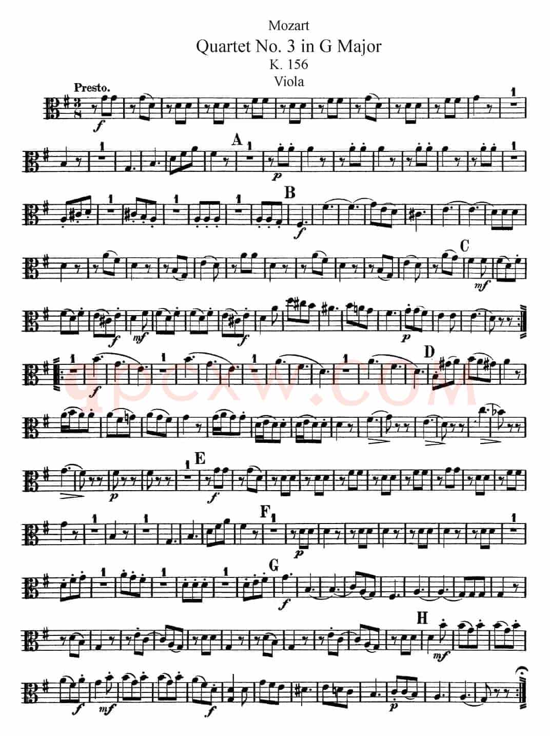 Mozart《Quartet No.3 in G Major,K.156》（Viola分谱）