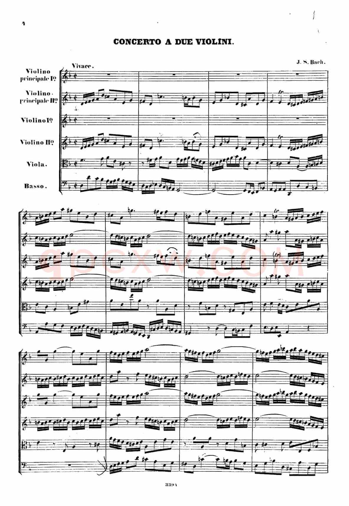 CONCERTO A DUE VIOLINI.（巴赫D小调二重协奏曲总谱）