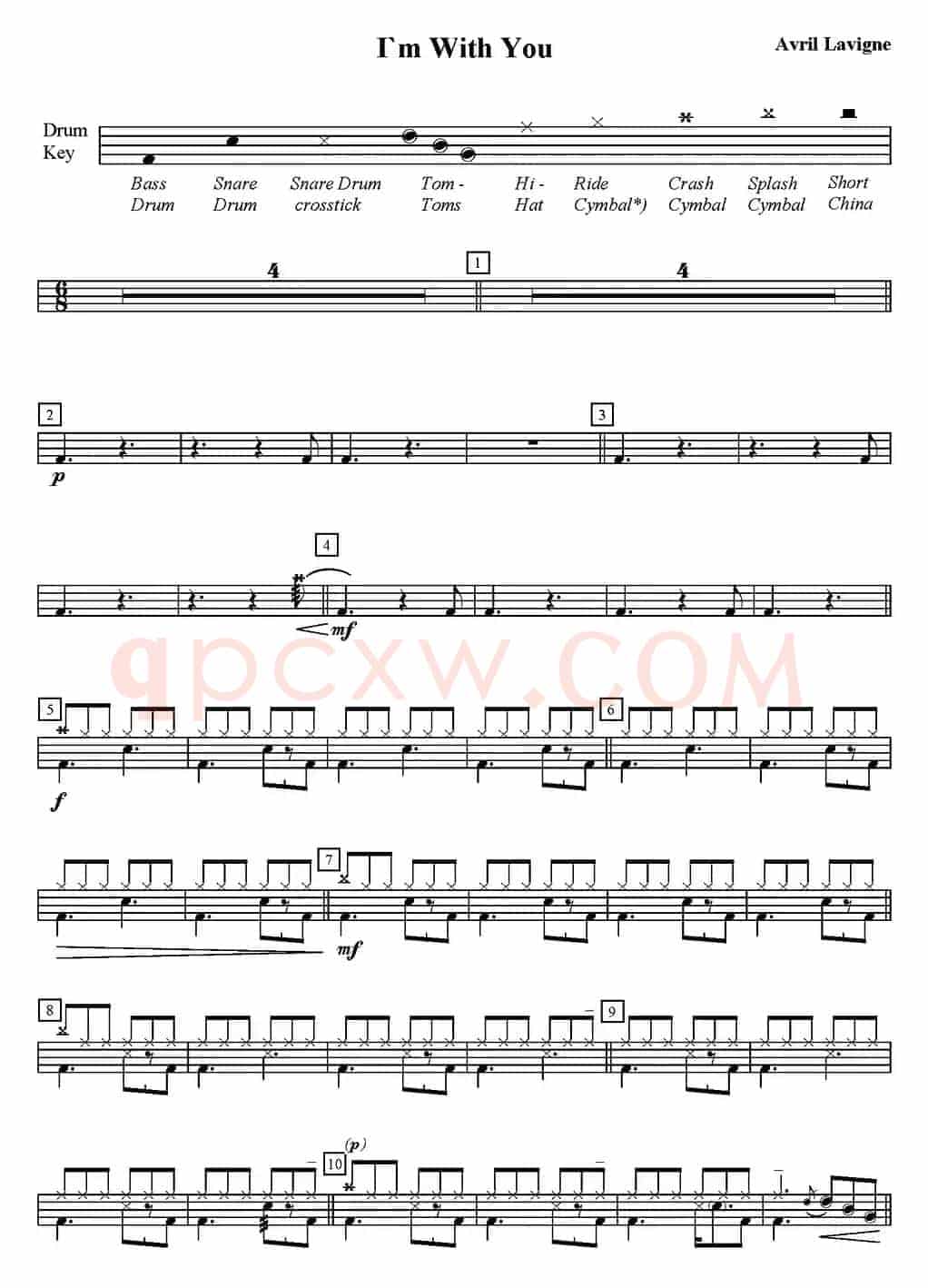 爵士鼓谱：Avril Lavigne - I'm with you