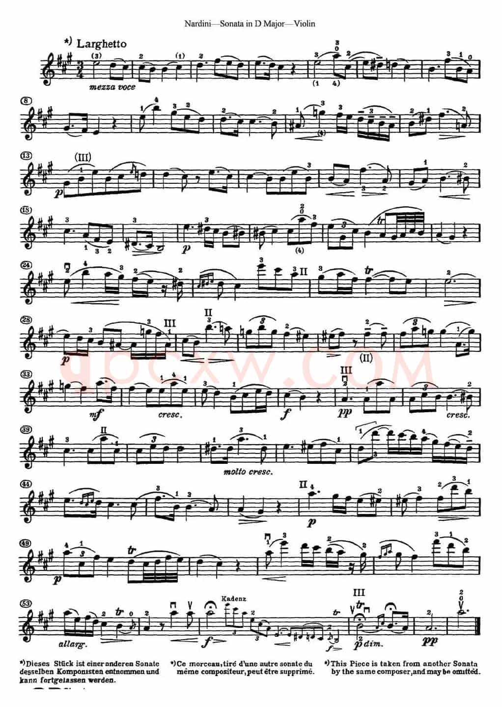 Nardini Violin Sonata in D Major