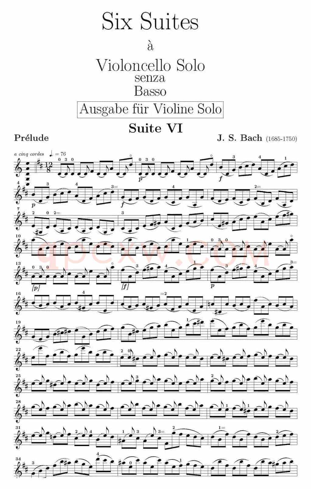 Six Suite Violincello Solo senza Basso(Suite VI)(6首无伴奏大提琴组曲·Ⅵ)