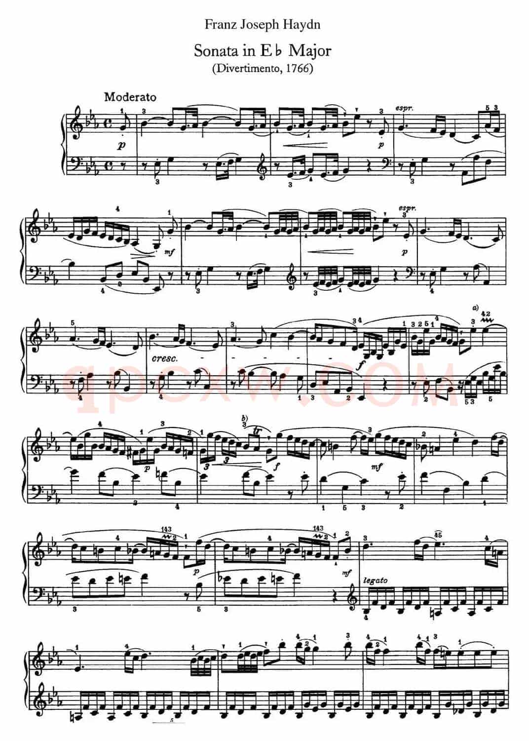 海顿 钢琴奏鸣曲 Hob XVI 45 Divertimento Eb major