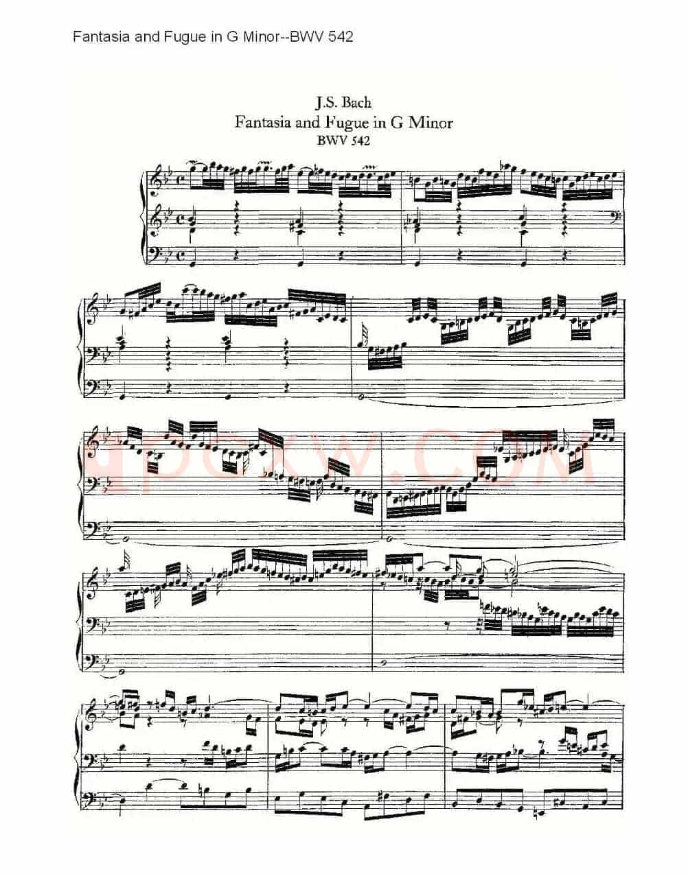 Fantasia and Fugue in G Minor--BWV 542 (管风琴谱)