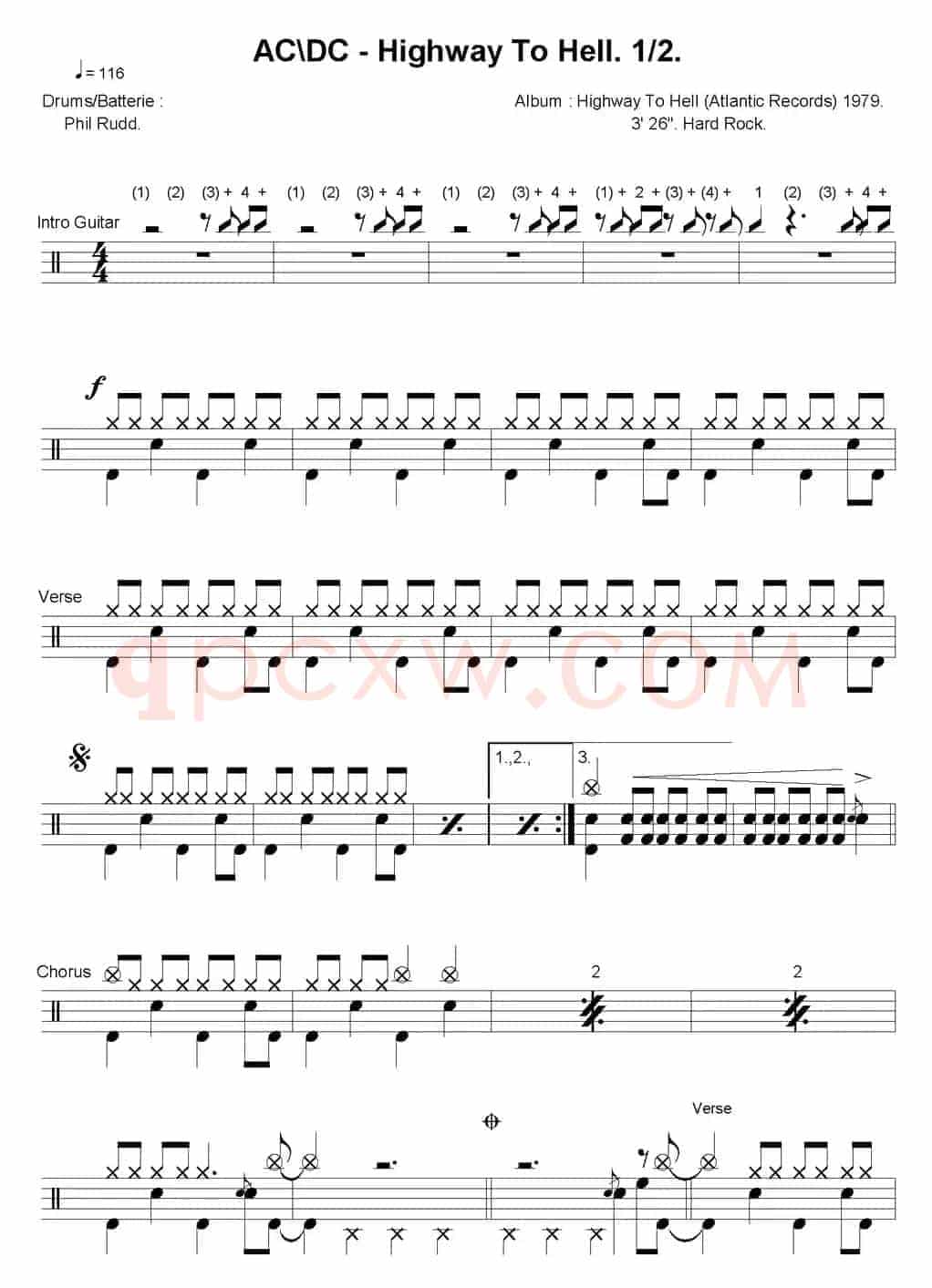 爵士鼓谱：AcDc - Highway to hell