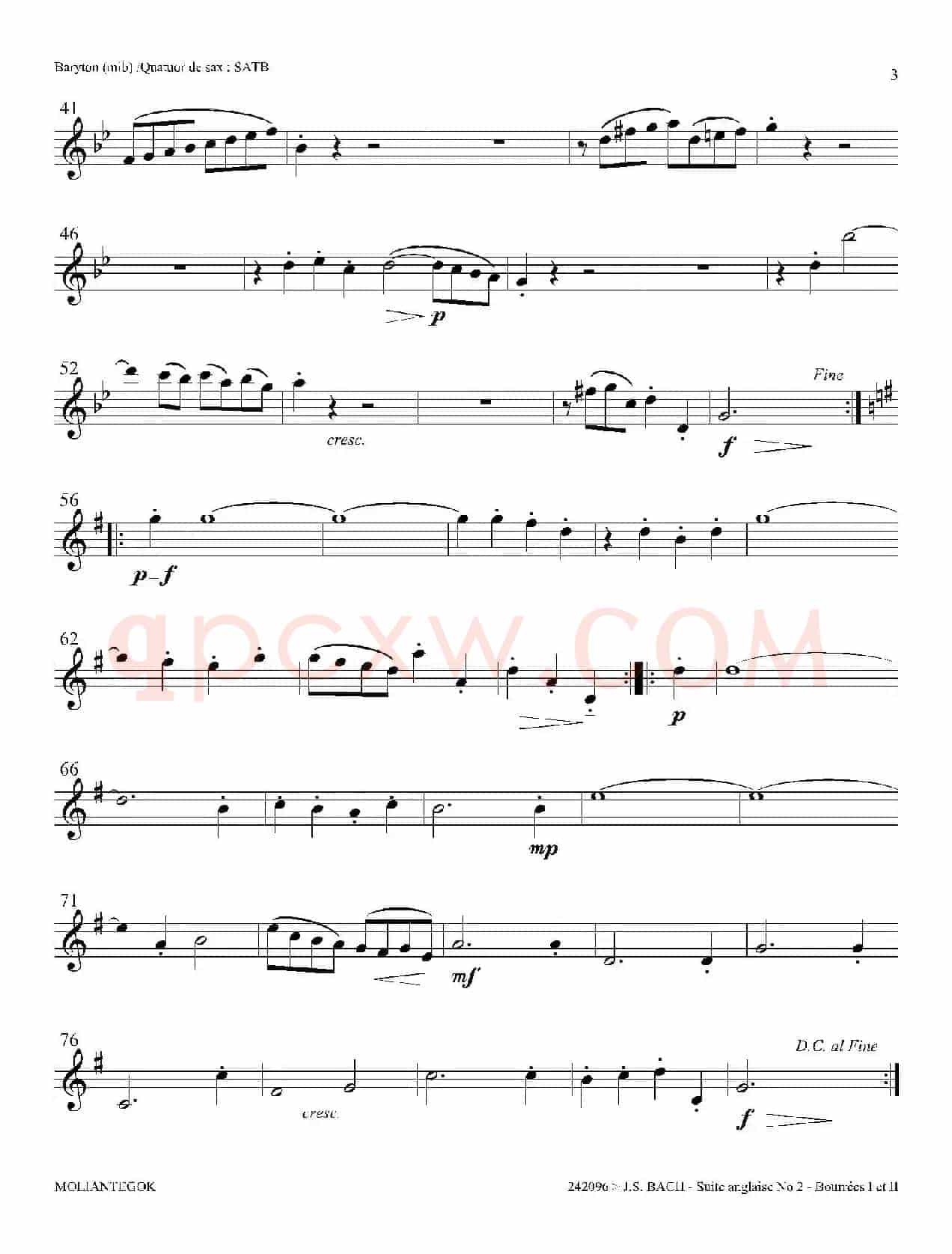 Suite anglaise No 2,BWV 807（法国组曲之二·布列舞曲）（上低音萨克斯分谱）