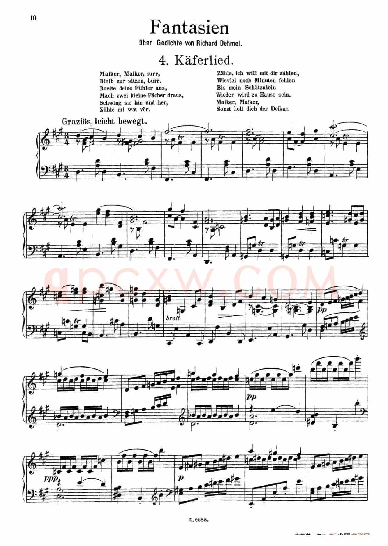 Fantasien über Gedichte von Richard Dehmel Op.9(德默尔之诗幻想曲4. 甲虫)