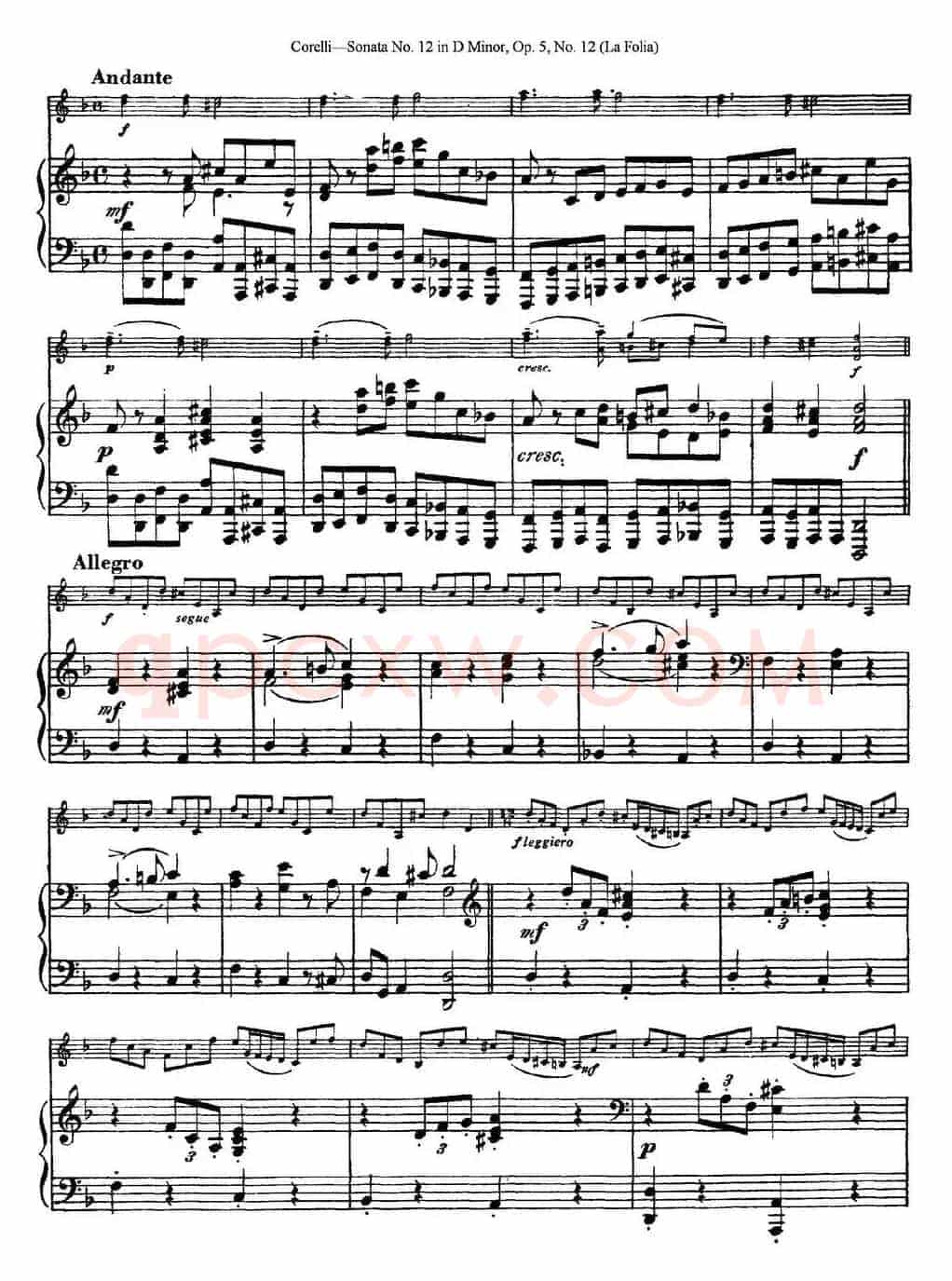 Sonata No.12 in D Minor Op.5 No.12（小提琴+钢琴伴奏）